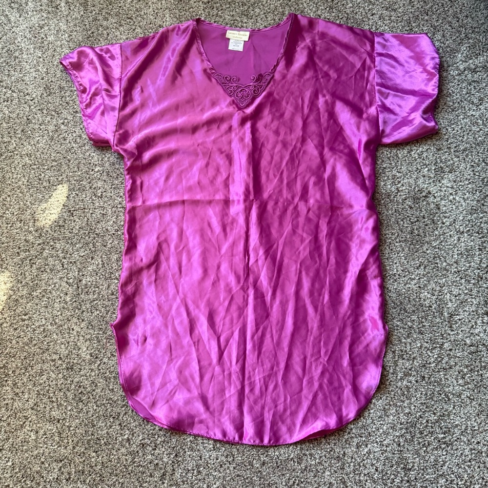 Vtg Lauren Rogers Collection Purple Shiny Satin Nightgown Chemise Slip Medium